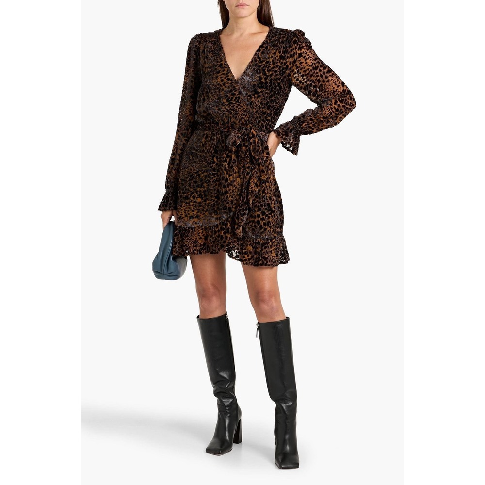 Paige Ysabel ruffled leopard-print devoré-velvet mini dress